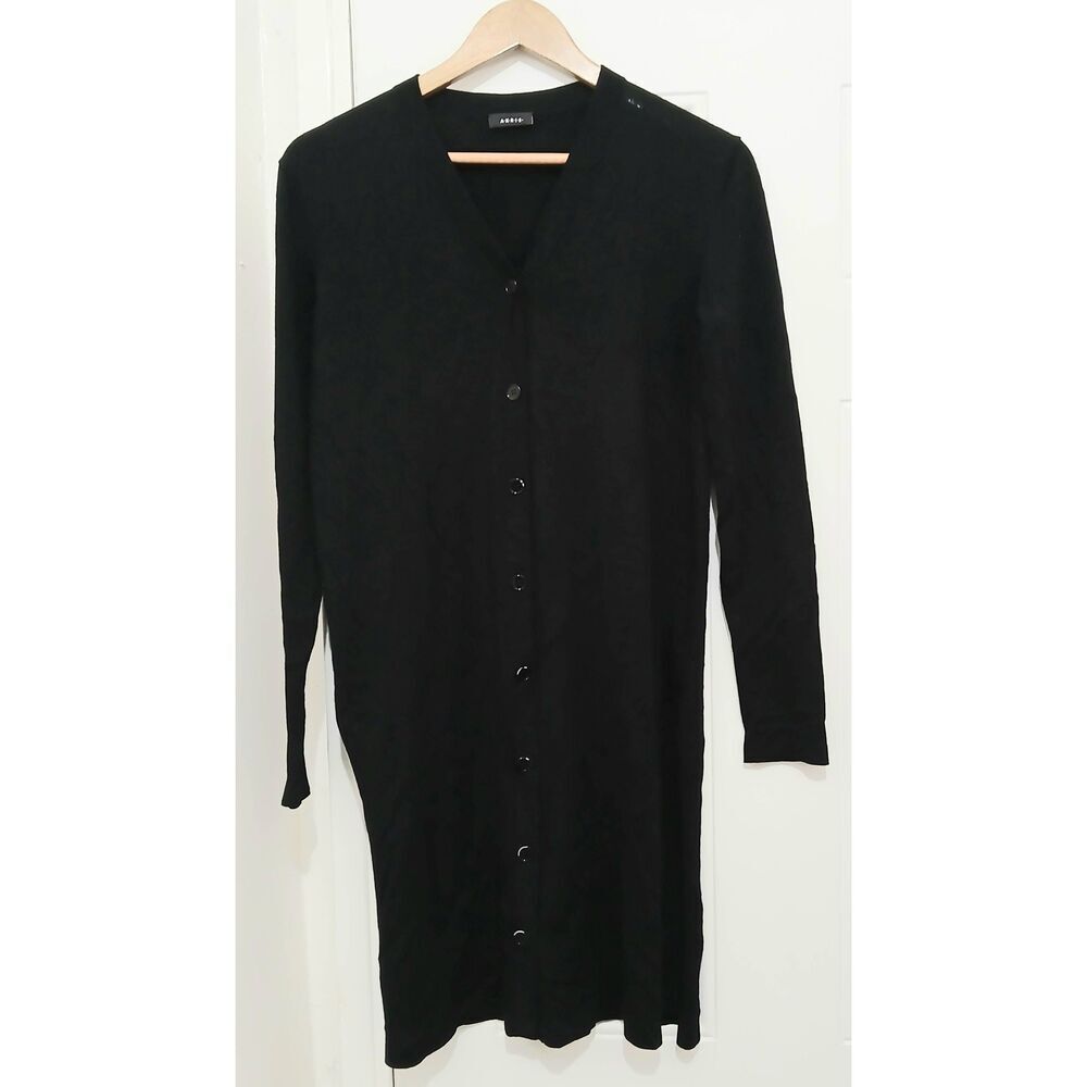 Akris punto womens fine thin merino wool long cardigan sweater black - Picture 1 of 8